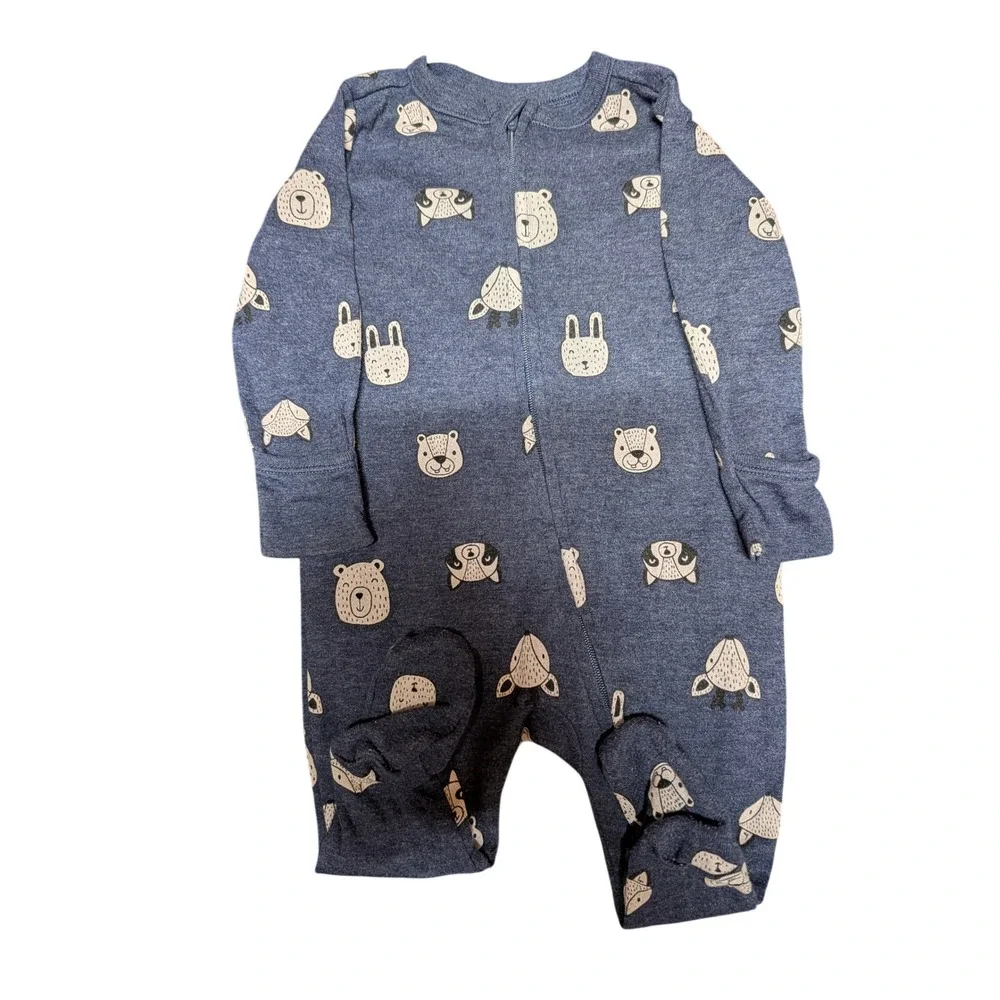 Old Navy Footed Sleeper Baby 3-6M Blue Excellent Woodland Animal 2-Way Zip